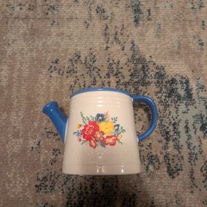 Floral Watering Can Flower Pot with Blue Handle